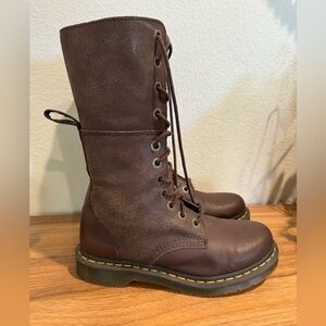 Brown Moto Dr. Martens. Soft foldable upper.